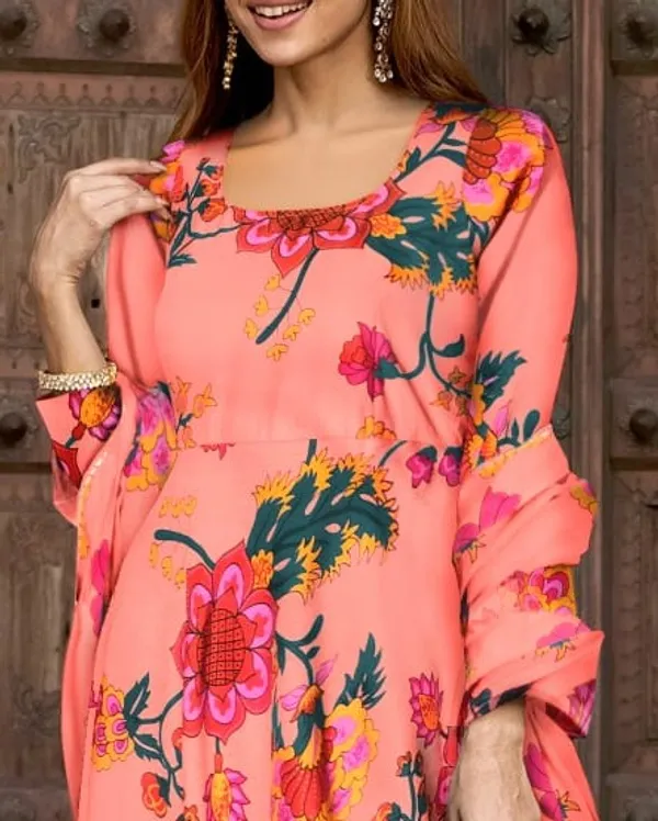 Pink_Georgette_Floral_Kurta_Set_For_Women