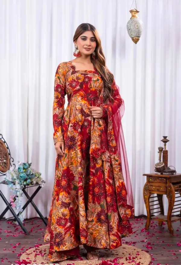 Red_Rayon_Flared_Anarkali_Suit_Set_For_Women