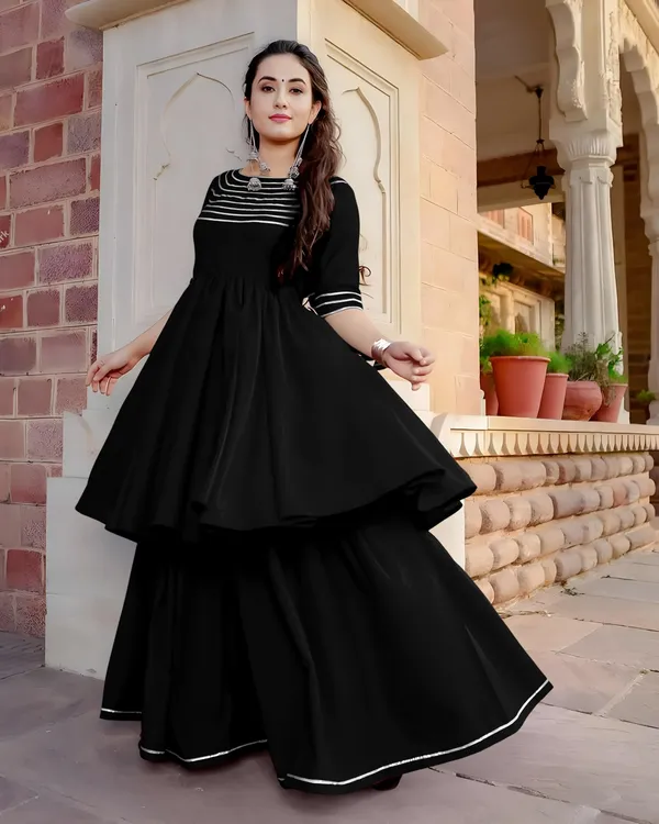 Black_Rayon_Flared_Striped_Anarkali_Kurta_Set_For_Women