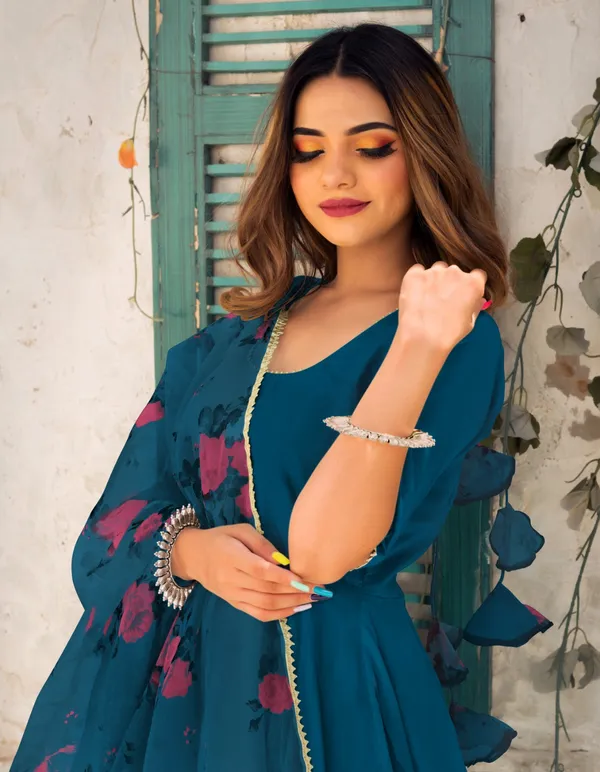 Teal_Rayon_Flared_Anarkali_Suit_Set_For_Women