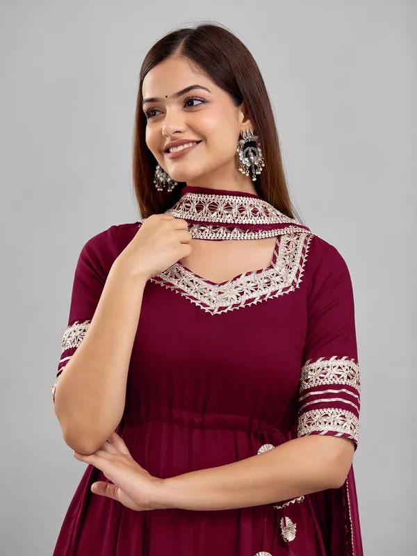 Maroon_Rayon_Flared_Anarkali_Suit_Set_For_Women