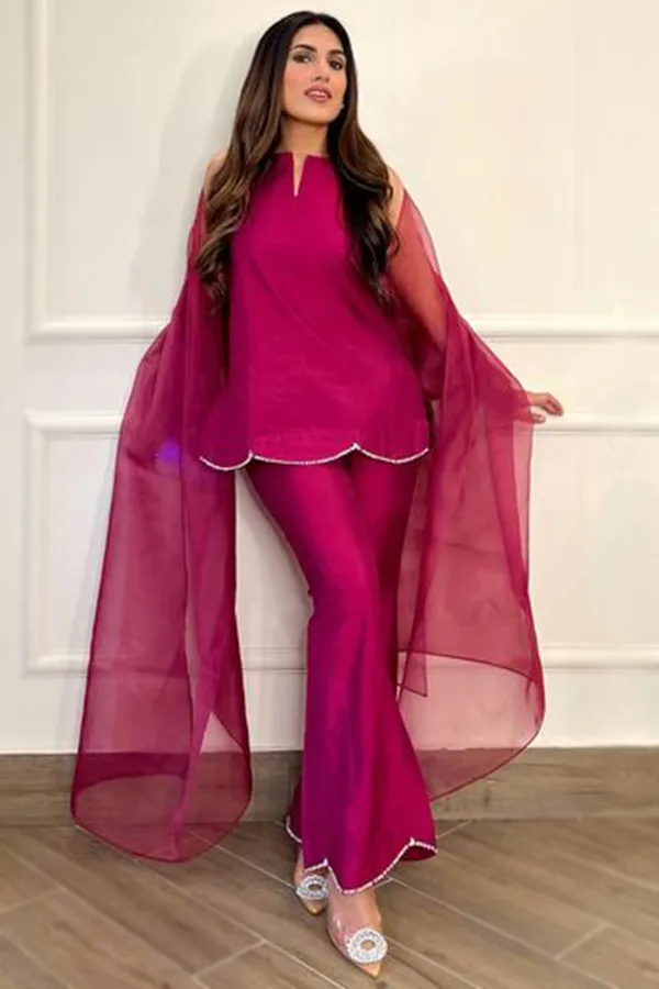 Magenta_Rayon_Flared_Kurta_Set_For_Women