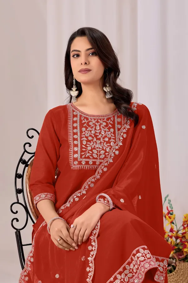 Red_Rayon_Straight_Kurta_Set_For_Women