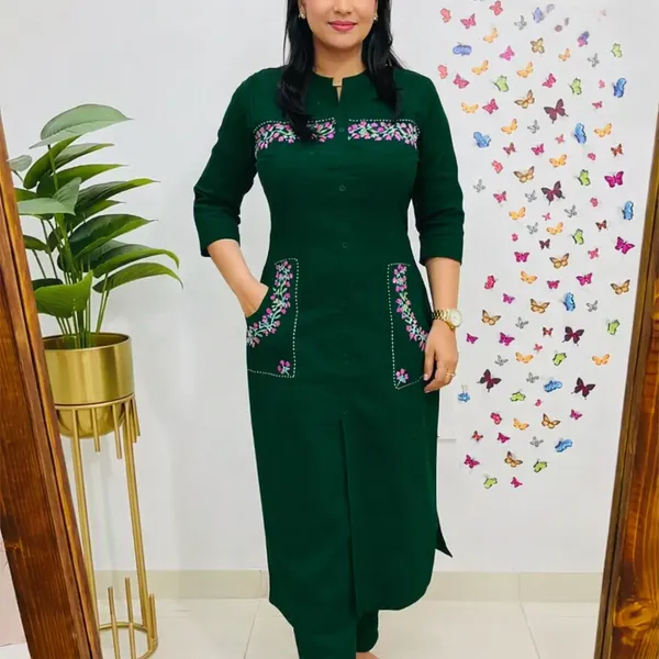 Green_Cotton_Straight_Fit_Embroidered_Kurta_Set_For_Women