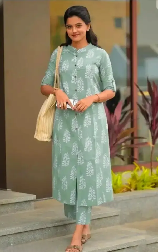Pista_Cotton_Straight_Fit_Botanical_Print_Kurta_Set_For_Women