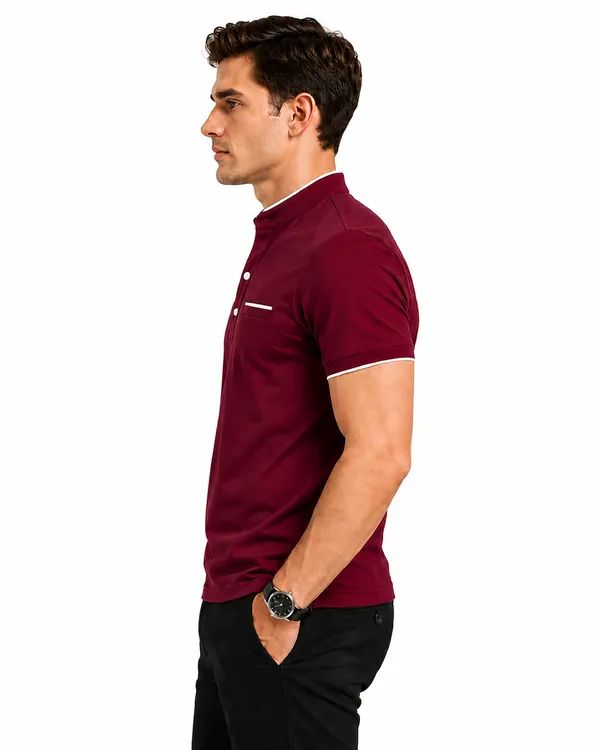 Maroon_Mandarin_Collar_Polo_T_Shirt_For_Men