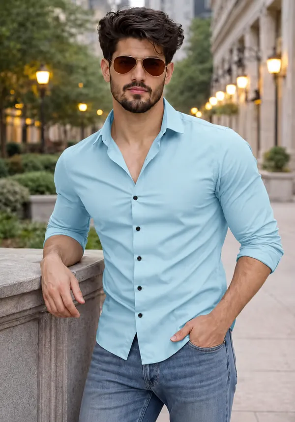 Light_Blue_Slim_Fit_Casual_Shirt_For_Men