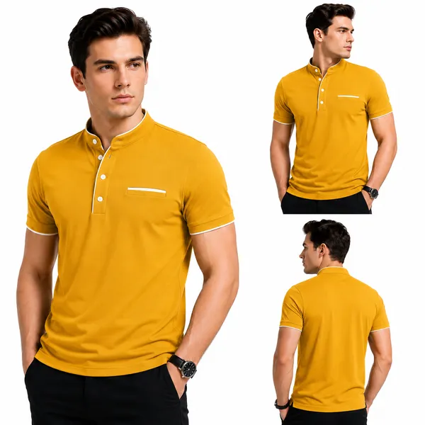 Yellow_Short_Sleeve_Polo_T_Shirt_For_Men