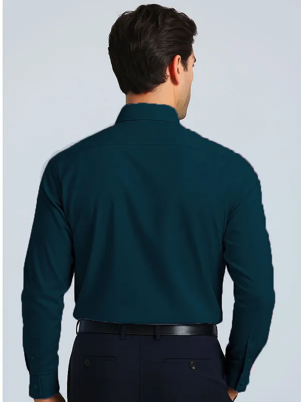 Teal_Solid_Long_Sleeve_Formal_Shirt_For_Men