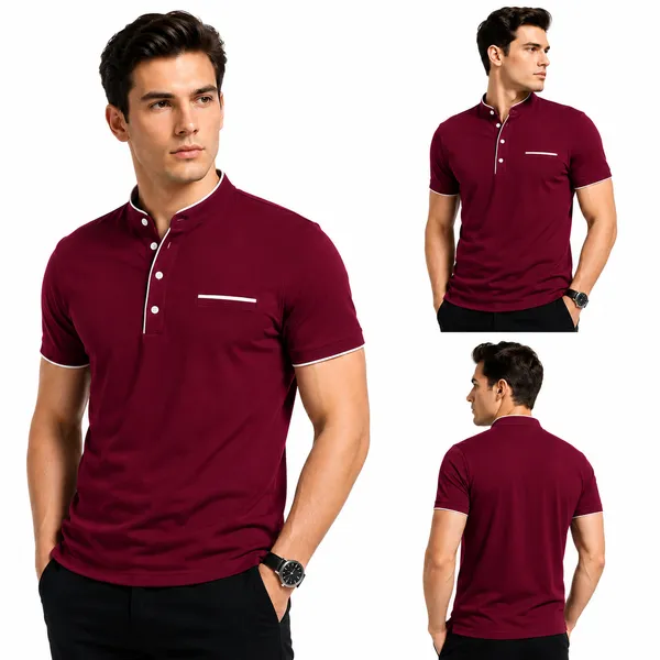 Maroon_Mandarin_Collar_Polo_T_Shirt_For_Men