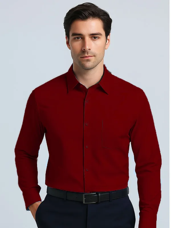 Maroon_Full_Sleeve_Button_Down_Shirt_For_Men