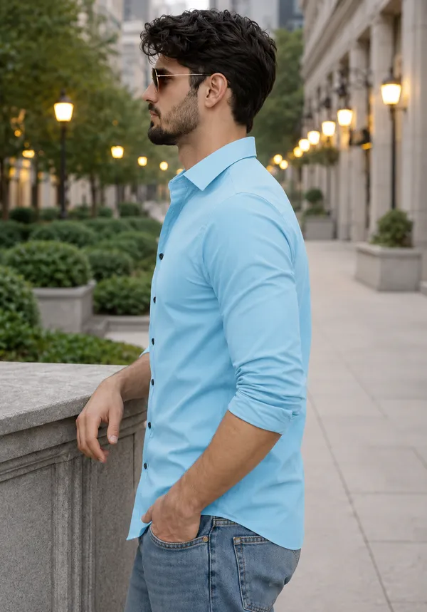 Light_Blue_Slim_Fit_Casual_Shirt_For_Men