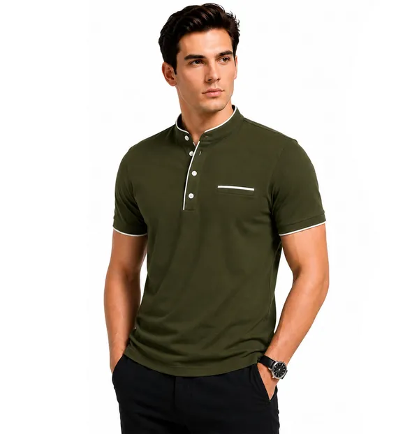 Olive_Green_Slim_Fit_Polo_T_Shirt_For_Men