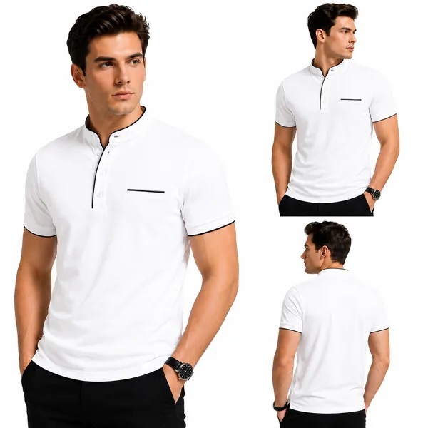 White_Mandarin_Collar_Polo_T_Shirt_For_Men