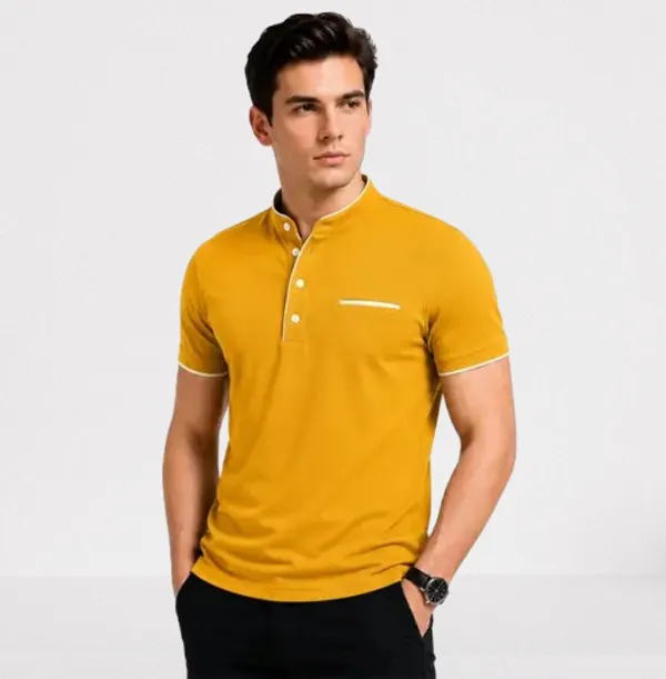 Yellow_Short_Sleeve_Polo_T_Shirt_For_Men