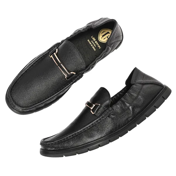 Lee_Grain_Black_Latest___Slip-On_Textured_Panel_Loafers_For_Men