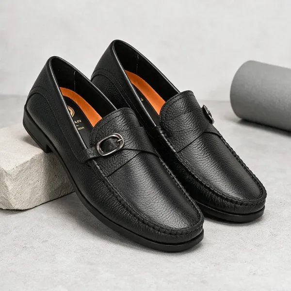 Lee_Grain_Black_Latest___Buckle_Slip-On_Loafers_For_Men