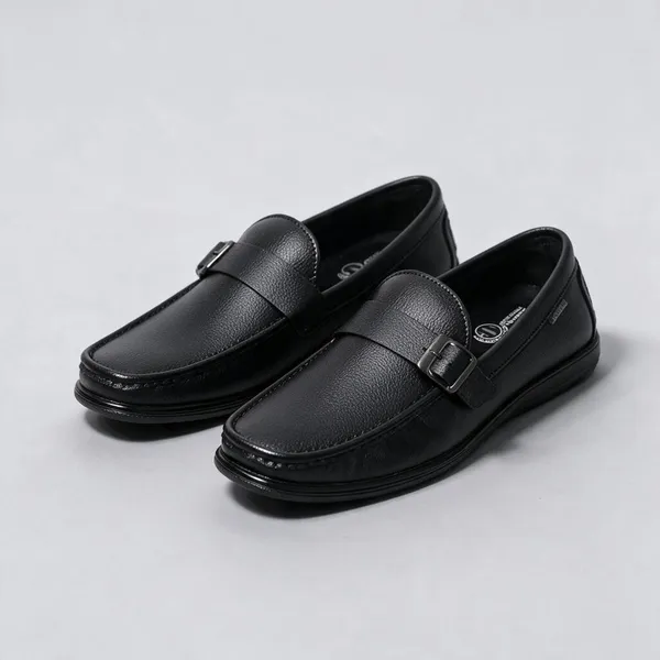 Lee_Grain_Black_Latest___Buckle_Strap_Textured_Loafers_For_Men