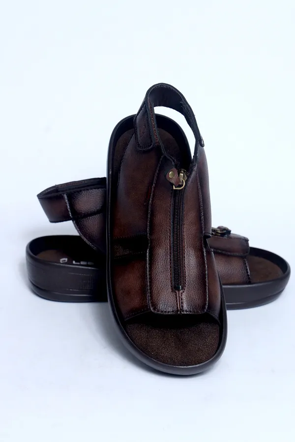 LEE_GRAIN_Men's_Brown_Front-Zip_Leather_Sandals.