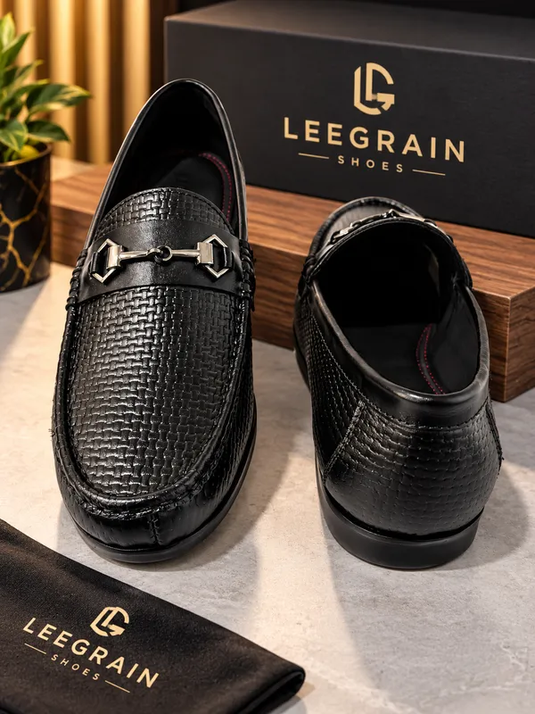 Lee_Grain_Men’s_Premium_Black_Woven-Texture_Metal-Detail_Loafers.
