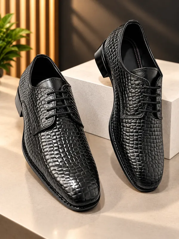 Leegrain_Latest_Black_Woven-Texture_Oxford_Dress_Shoe_for_mens_