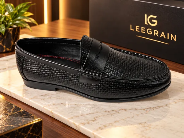 Leegrain_Men’s_Premium_Black_Woven-Texture_Penny_Loafers.
