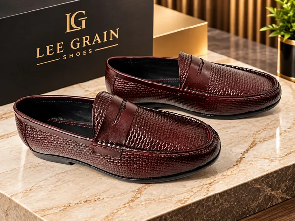 Leegrain_Men’s_Premium_Burgundy_Woven-Texture_Penny_Loafers.