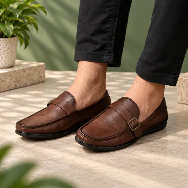 Lee_Grain_Brown_Latest___Buckle_Strap_Textured_Loafers_For_Men