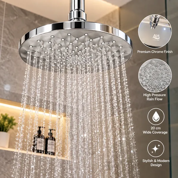Chrome_Plated_Abs_Shower_Head_20Cm_Round_High_Pressure_Showerhead