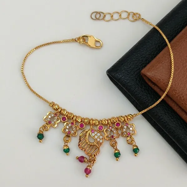 Gold_Tone_Floral_Stone_Charm_Bracelet_For_Women