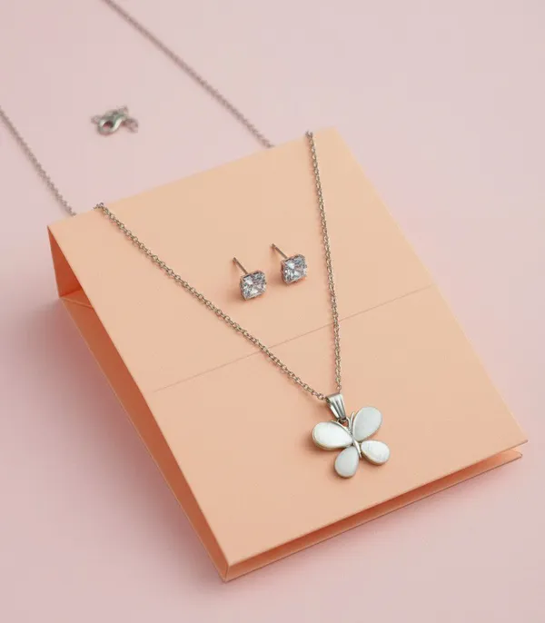 Silver_Tone_Butterfly_Pendant_Necklace_And_Stud_Earrings_Set_For_Women