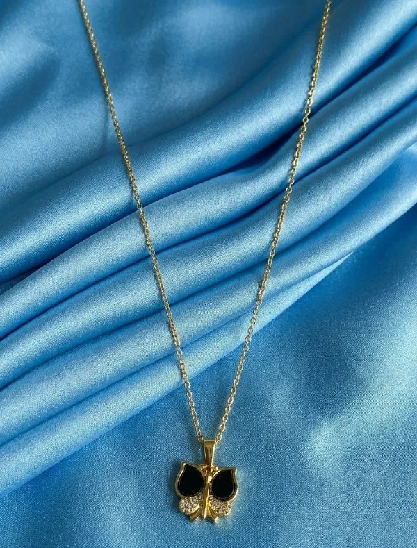 Gold_Tone_Black_Enamel_Butterfly_Pendant_Necklace_For_Women