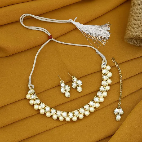 White_Pearl_Gold_Tone_Layered_Necklace_Set_For_Women
