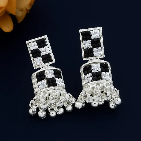 Silver_Tone_Stone_Embellished_Geometric_Drop_Earrings_For_Women