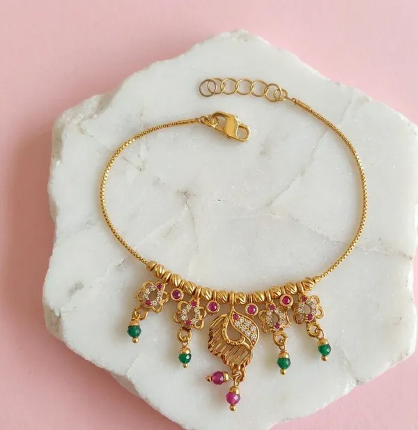 Gold_Tone_Floral_Stone_Charm_Bracelet_For_Women