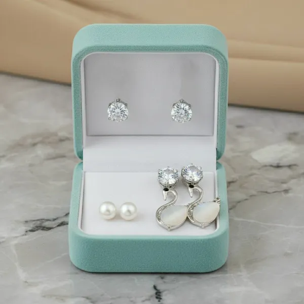Silver_Tone_Crystal_Swan_Pearl_Drop_Earring_Set_For_Women