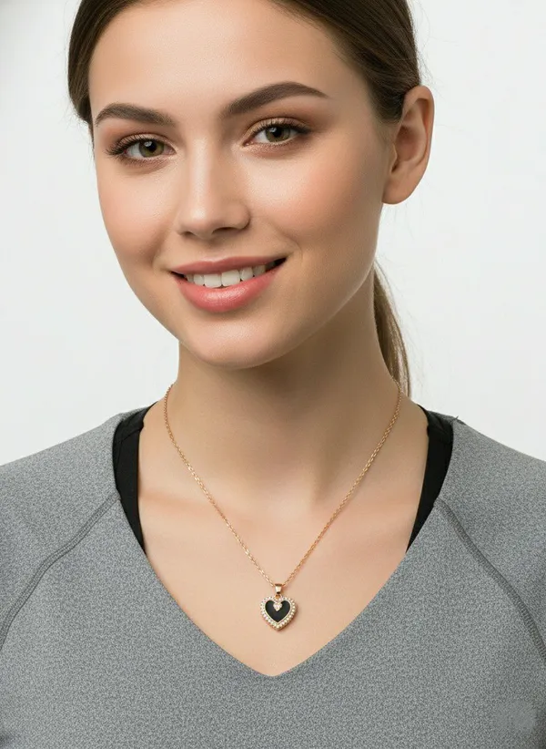 Gold_Tone_Black_Heart_Stone_Pendant_Necklace_For_Women