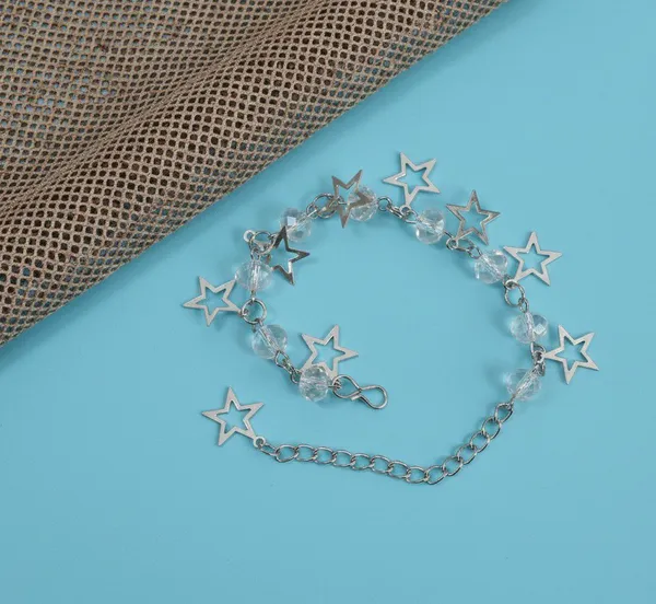 Silver_Tone_Clear_Beaded_Star_Charm_Bracelet_For_Women