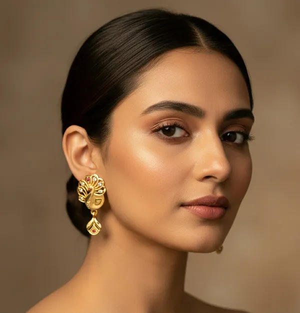 Gold_Tone_Peacock_Motif_Drop_Earrings_For_Women