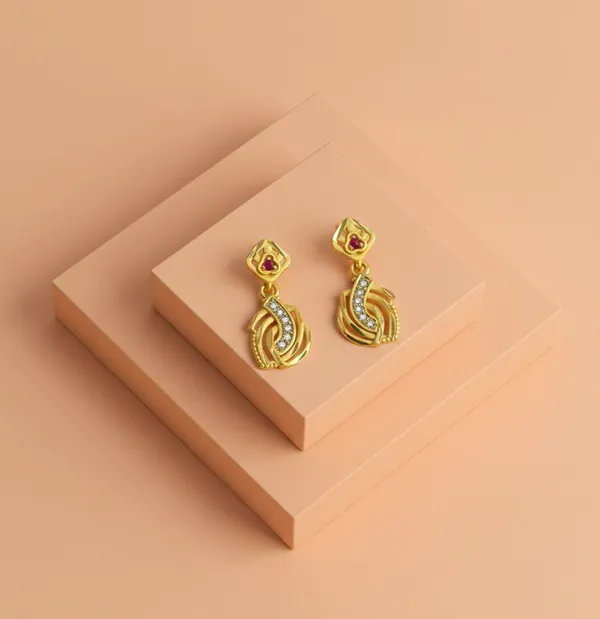 Gold_Tone_Red_Stone_Square_Drop_Earrings_For_Women