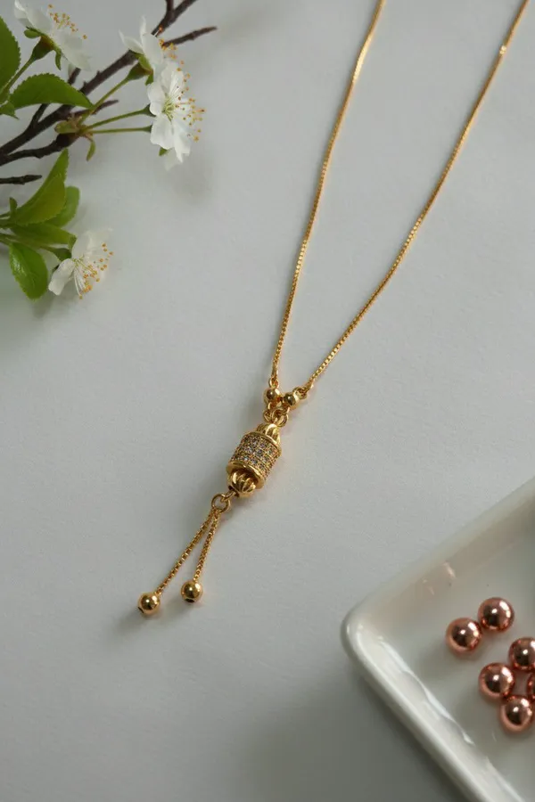 Gold_Tone_Textured_Cylindrical_Drop_Pendant_Necklace_For_Women