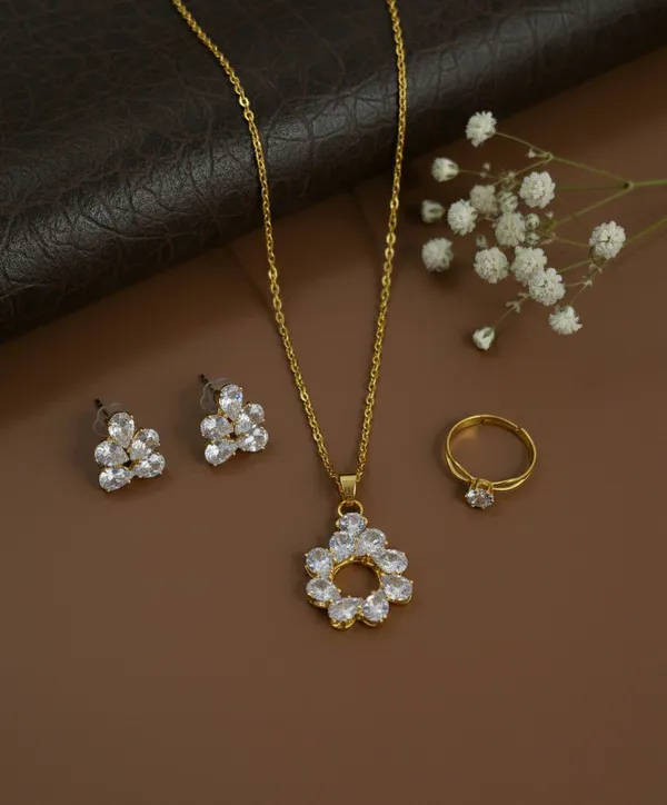 Gold_Tone_Floral_Crystal_Pendant_Necklace_Earrings_Ring_Set_For_Women