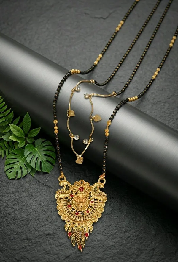 Gold_Tone_Black_Bead_3_Piece_Mangalsutra_Jewellery_Set_For_Women