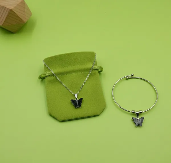 Silver_Tone_Butterfly_Charm_Necklace_And_Bracelet_Set_For_Women