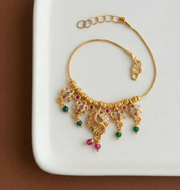 Gold_Tone_Floral_Stone_Charm_Bracelet_For_Women