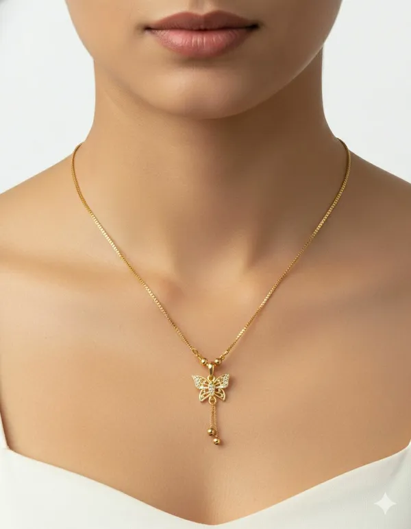 Gold_Tone_Butterfly_Stone_Drop_Pendant_Necklace_For_Women