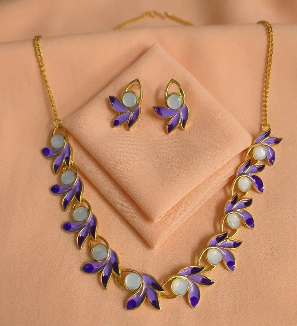 Purple_Gold_Tone_Floral_Necklace_And_Earring_Set_For_Women