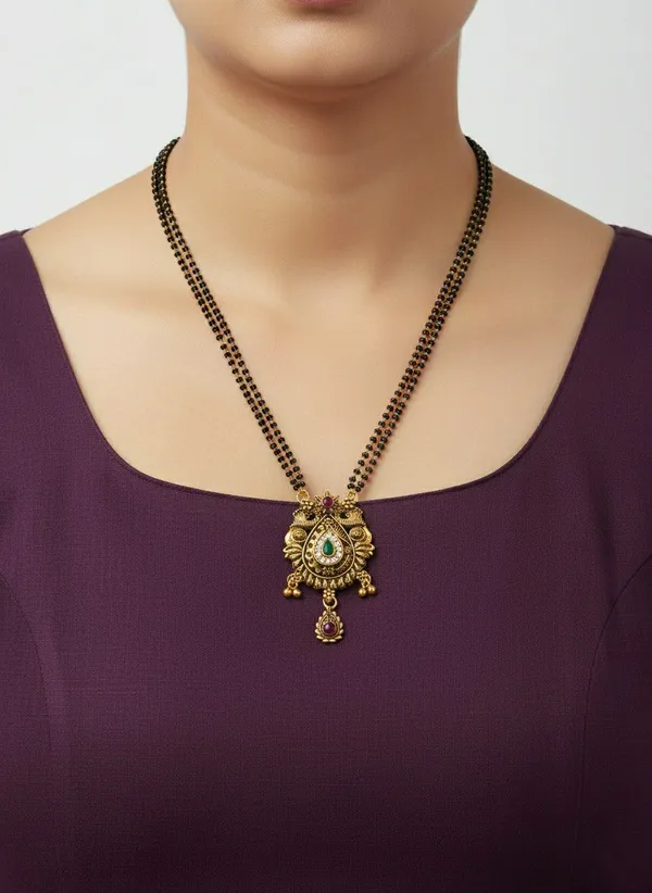 Gold_Tone_Green_Stone_Floral_Pendant_Mangalsutra_For_Women