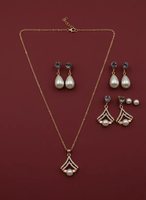 Gold_Tone_Pearl_Stone_Drop_Necklace_Earring_Set_For_Women