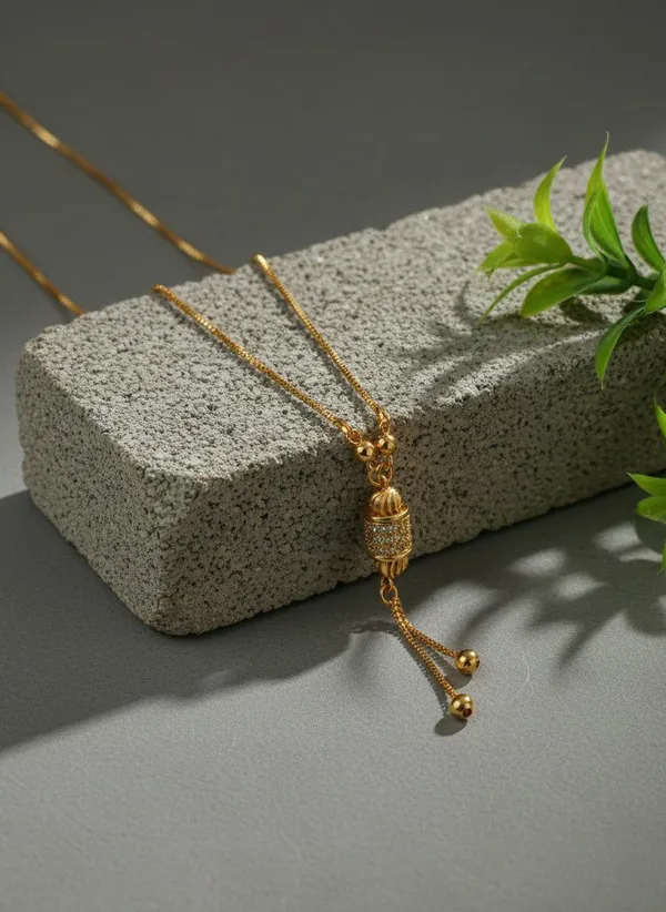 Gold_Tone_Textured_Cylindrical_Drop_Pendant_Necklace_For_Women